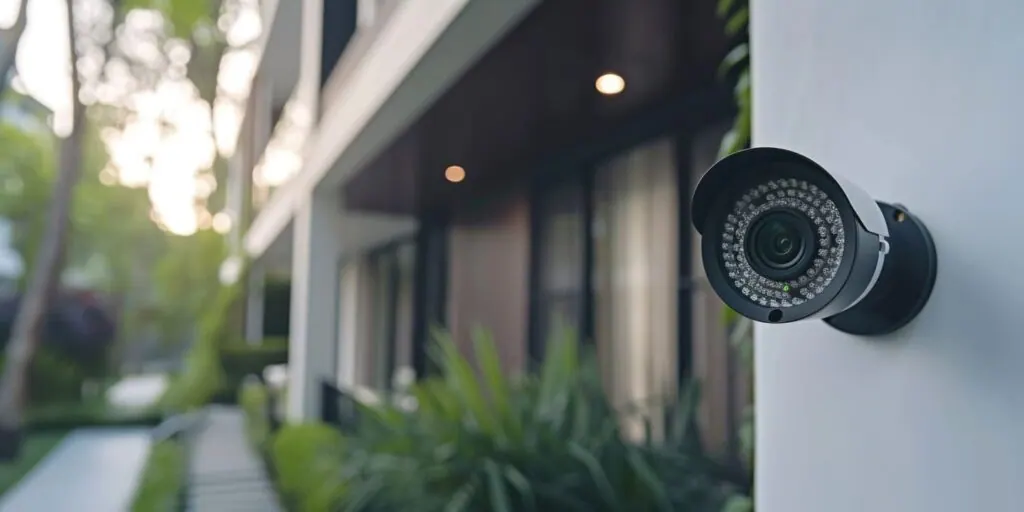 Professional surveillance camera installed on a building