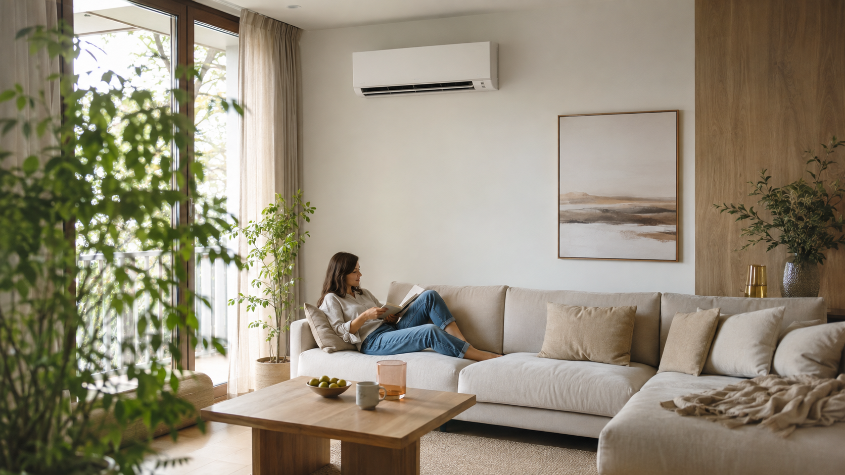 aparat de aer condiționat eficient energetic într-un living modern